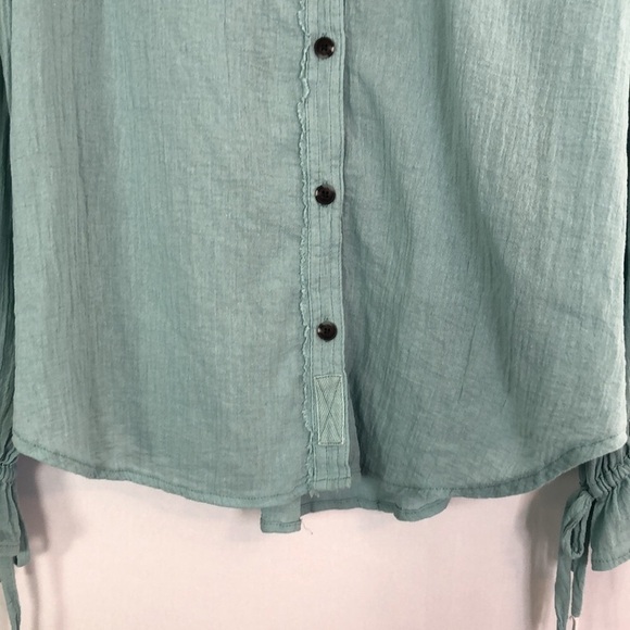 FP We The Free Balloon SleeveTeal Raw Hem Top Size S - Picture 7 of 12